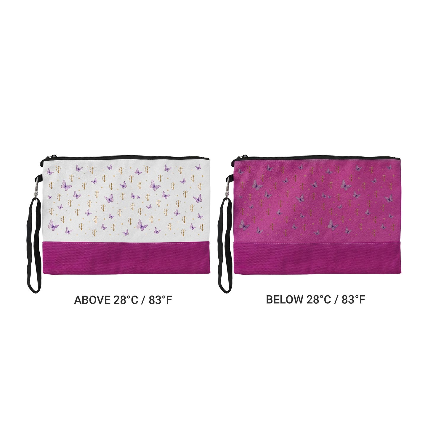 Thermochromic Butterfly Cosmetic Bag — Color-Changing Makeup Pouch with Wrist Strap