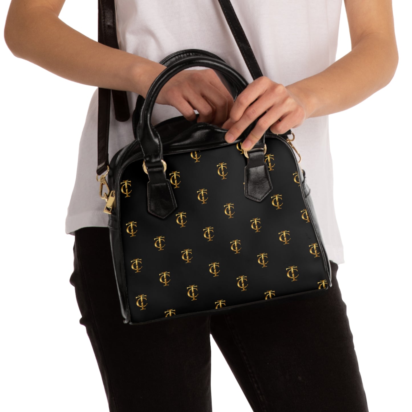 ITC Black & Gold Shoulder Handbag