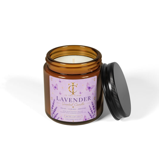 Lavender Scented Soy Candle — Amber Jar (Calming Aromatherapy)
