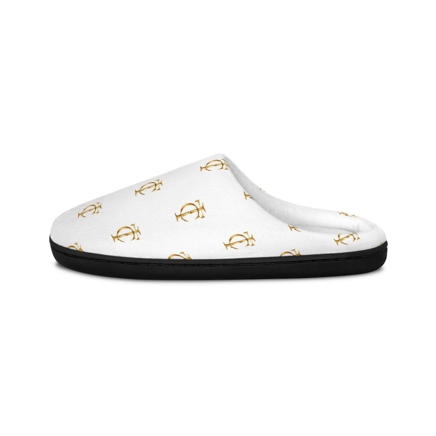 Men’s Routine Slippers — White & Gold Comfort Slip-Ons