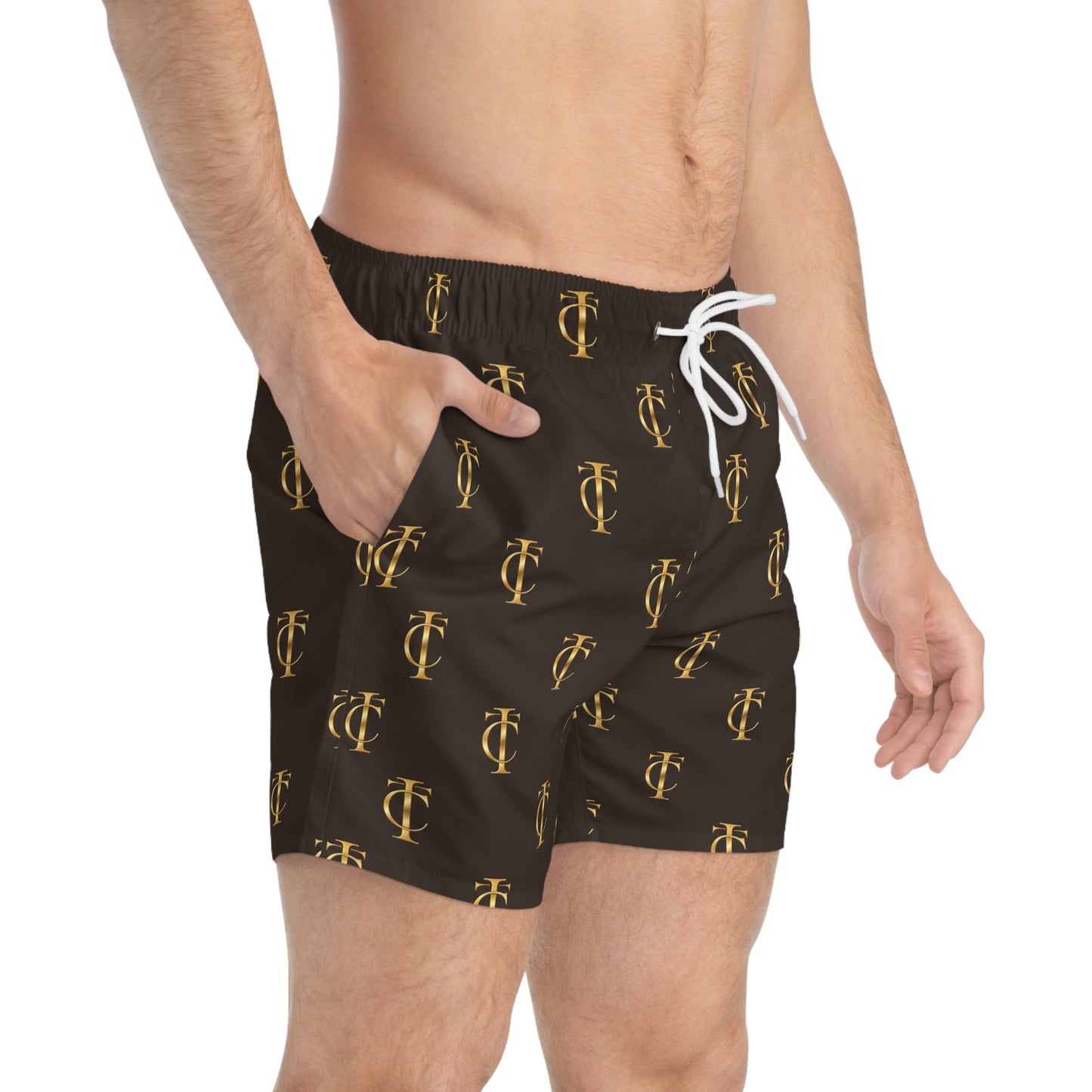 Luxury Gold Monogram Swim Trunks — Luxury Logo All-Over Print