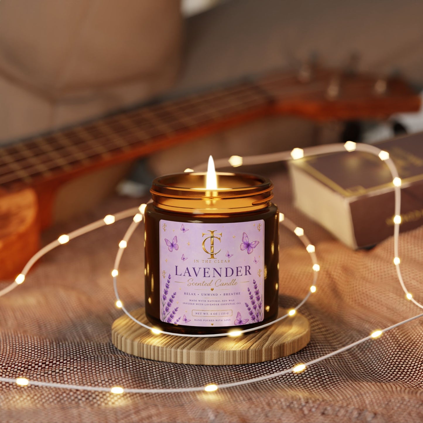 Lavender Scented Soy Candle — Amber Jar (Calming Aromatherapy)