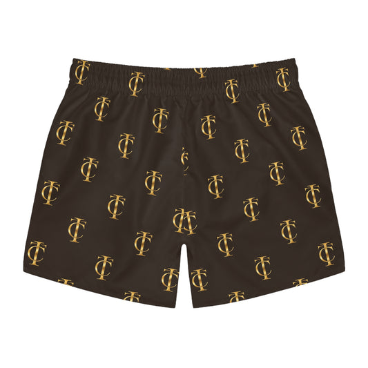 Luxury Gold Monogram Swim Trunks — Luxury Logo All-Over Print