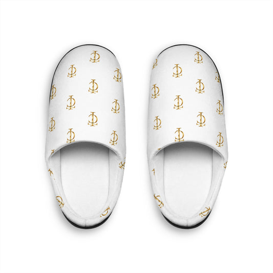 Men’s Routine Slippers — White & Gold Comfort Slip-Ons