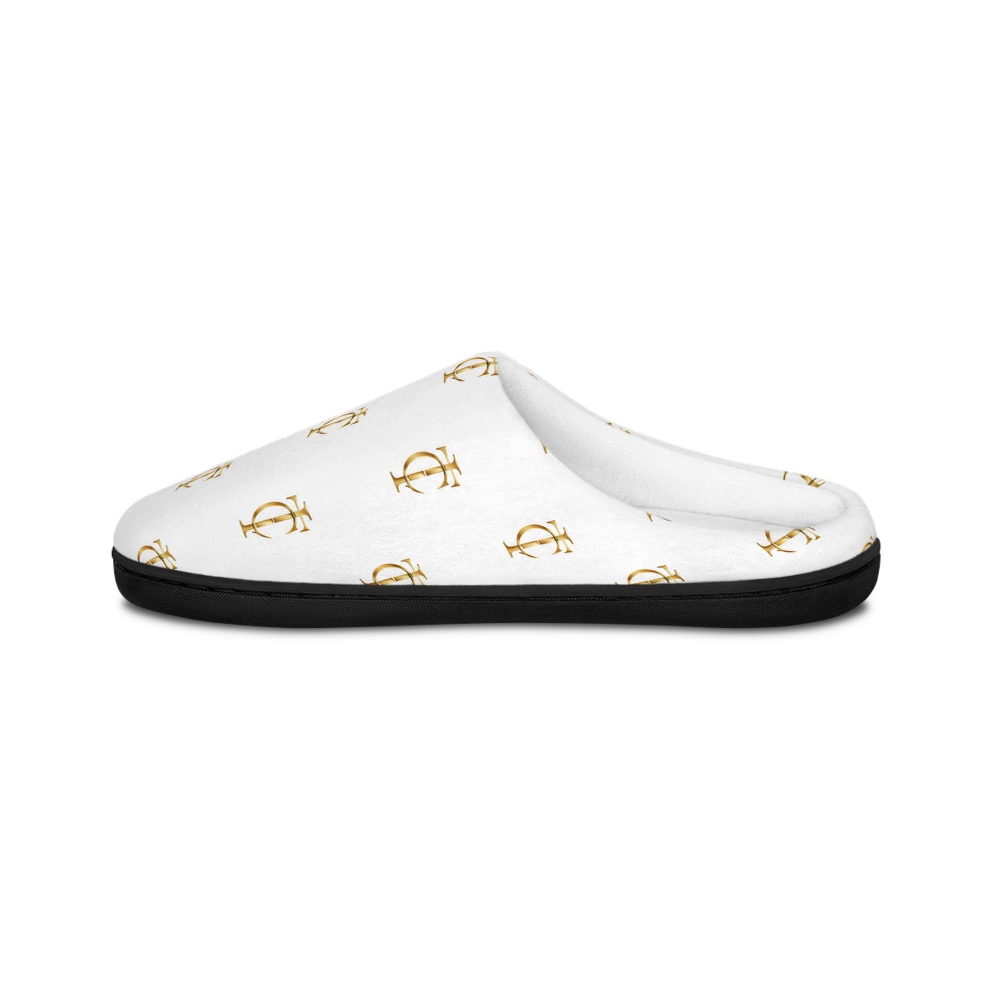 Men’s Routine Slippers — White & Gold Comfort Slip-Ons