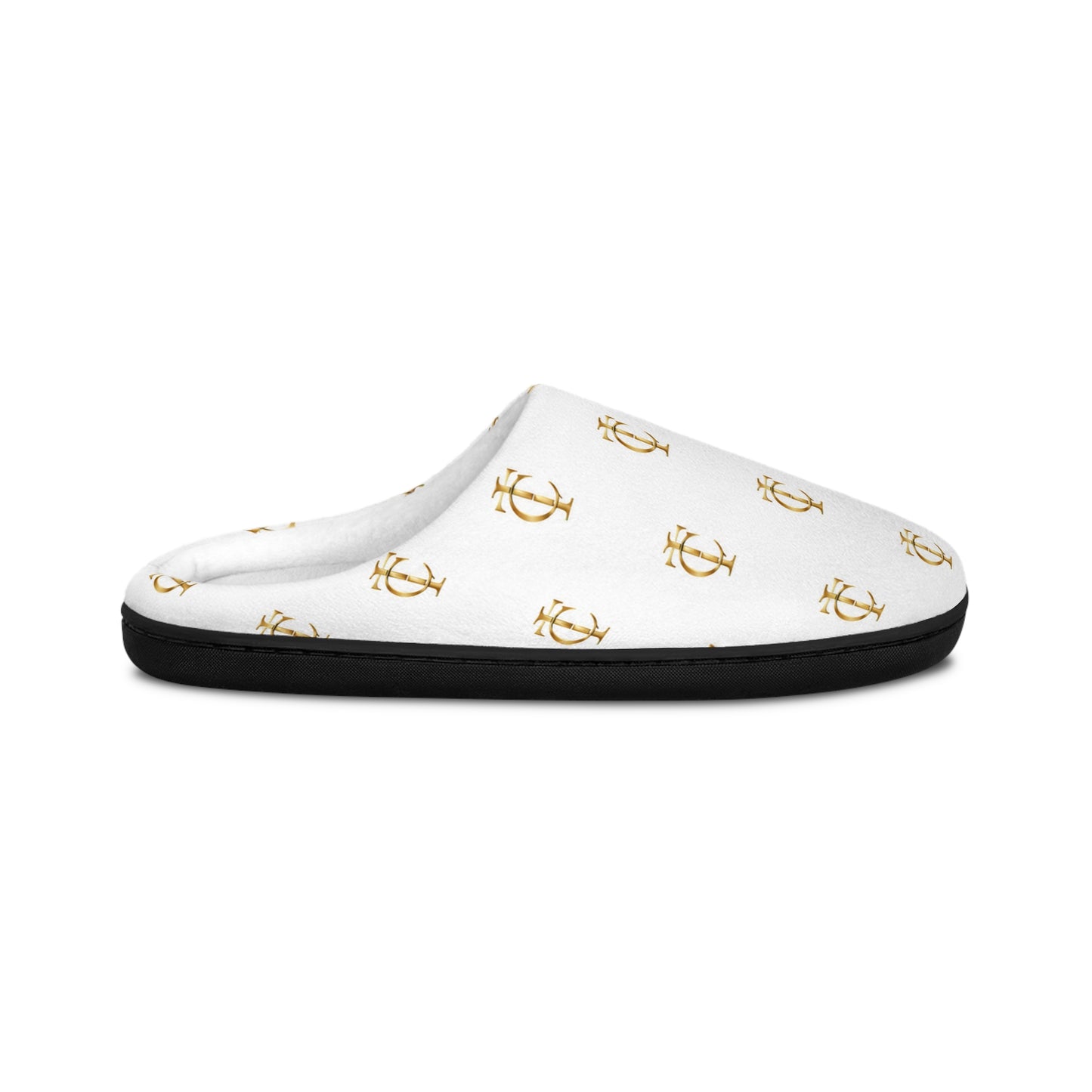 Men’s Routine Slippers — White & Gold Comfort Slip-Ons