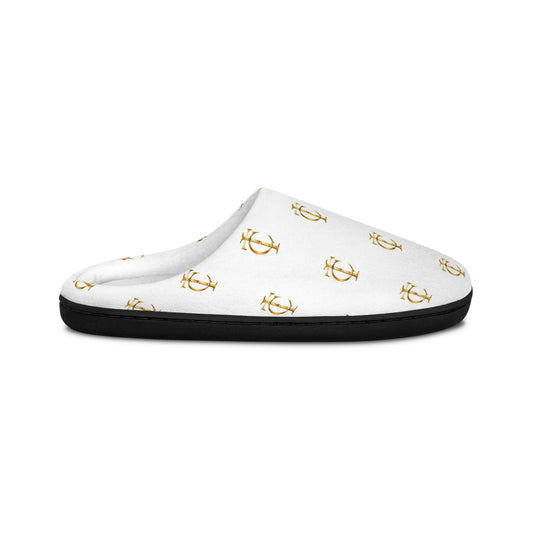 Men’s Routine Slippers — White & Gold Comfort Slip-Ons
