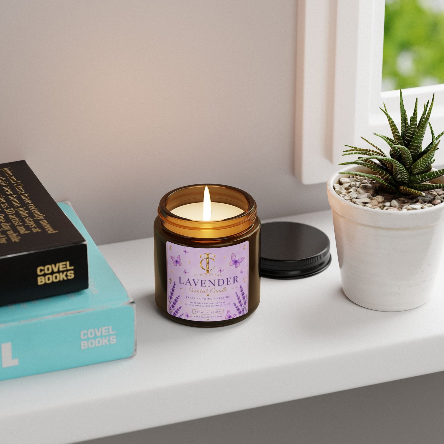 Lavender Scented Soy Candle — Amber Jar (Calming Aromatherapy)