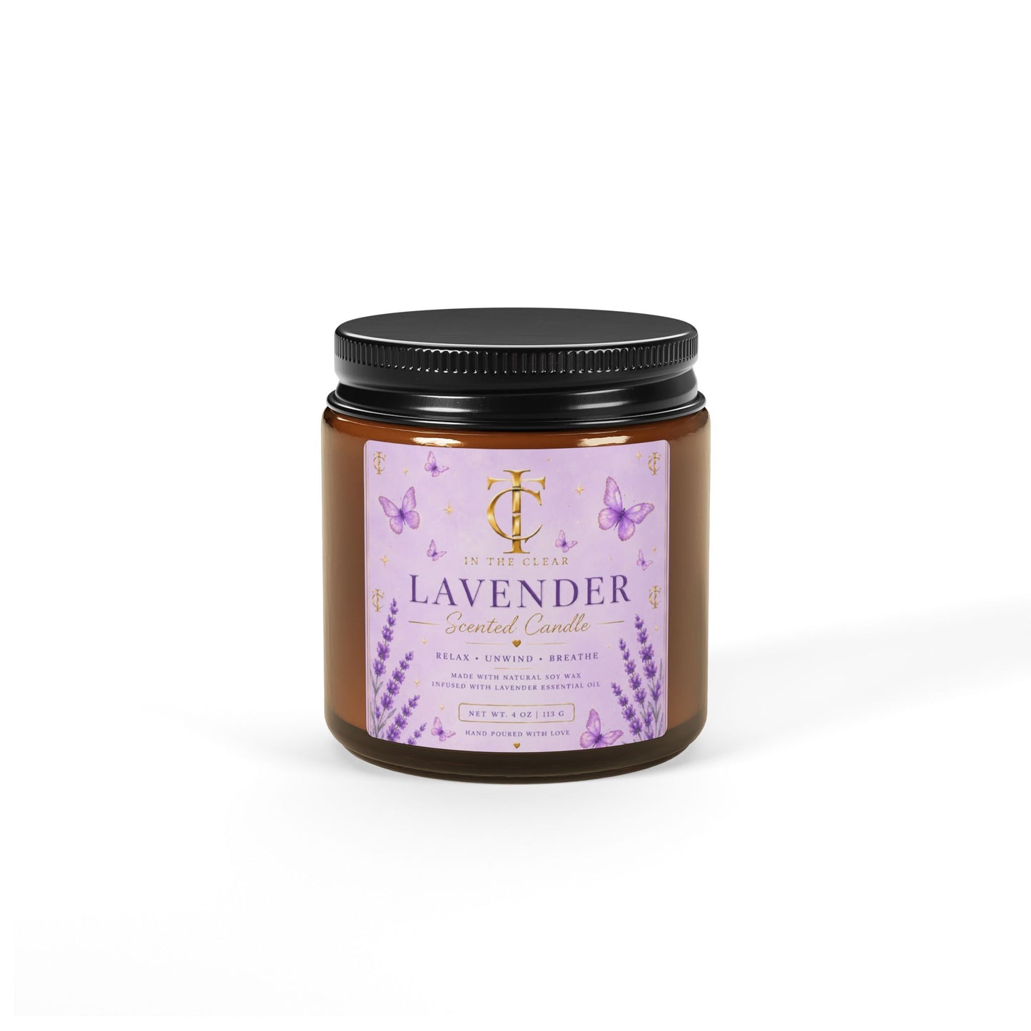 Lavender Scented Soy Candle — Amber Jar (Calming Aromatherapy)