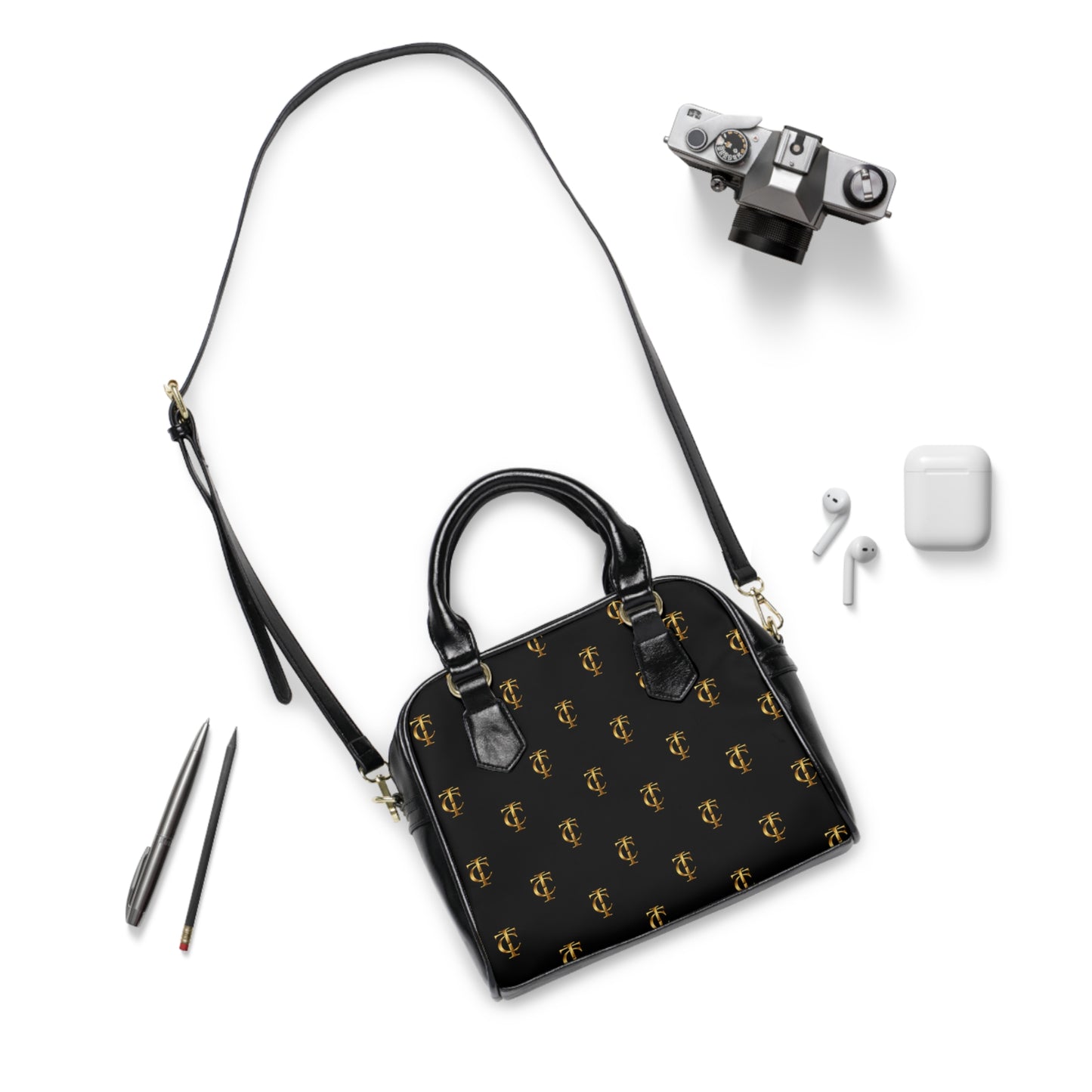 ITC Black & Gold Shoulder Handbag