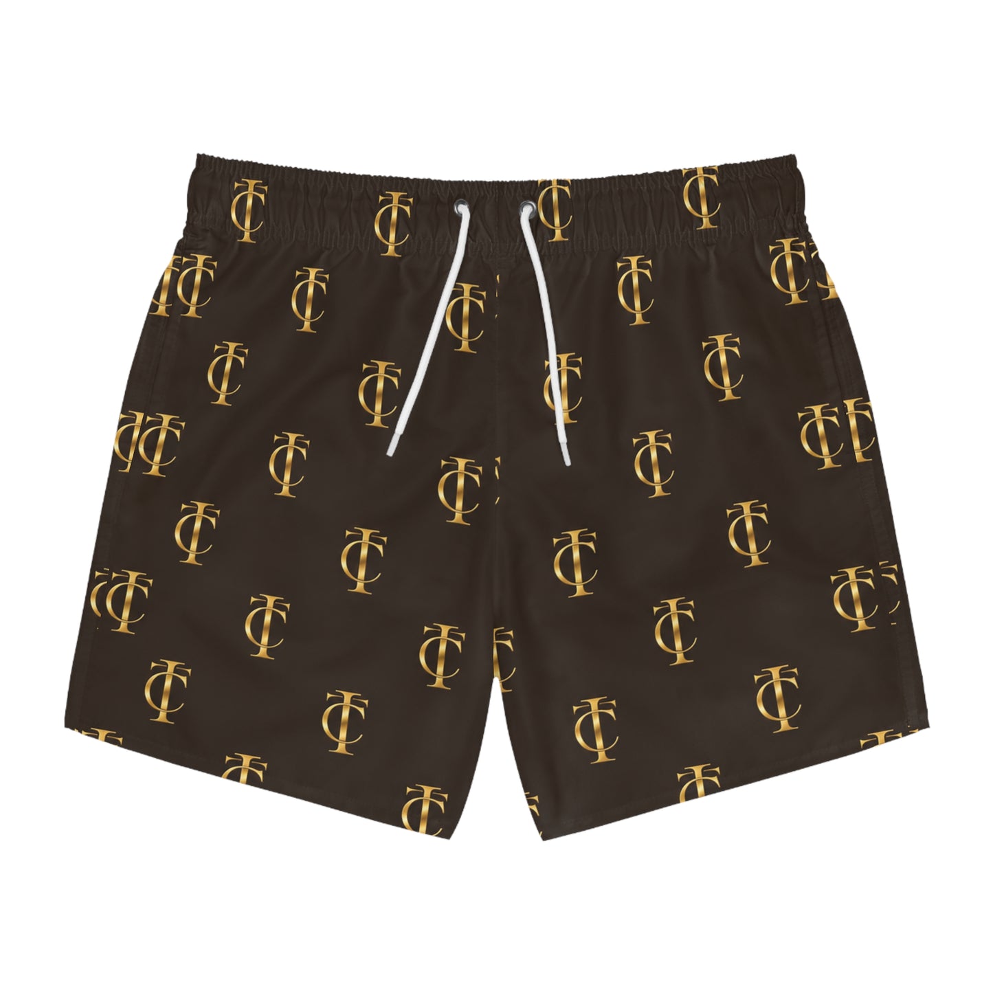 Luxury Gold Monogram Swim Trunks — Luxury Logo All-Over Print