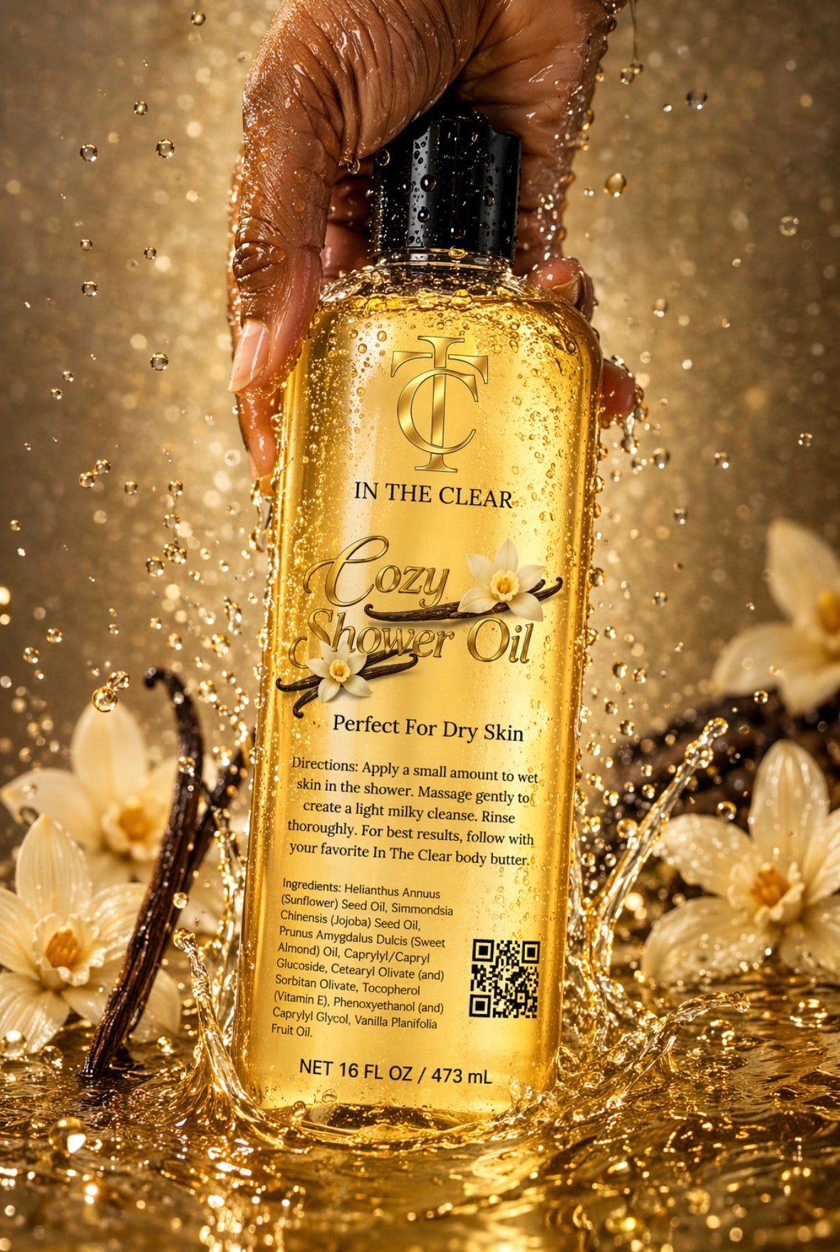 Cozy Vanilla Bath & Shower Oil, Hydrating Body Cleanser for Daily Use (Beauty & Personal Care)