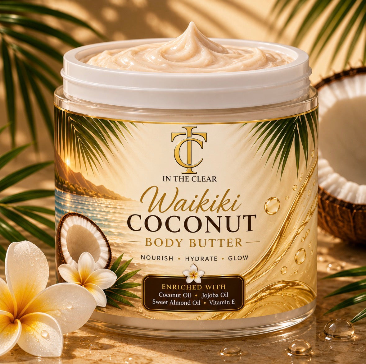 Waikiki Coconut Whipped Body Butter, Natural Blend Body Care Moisturizer Cream for Hydrating Dry Skin